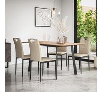 More4Homes Haydon Extending Dining Table & Chairs - Oak Effect Table Top w Black Legs + Monza Faux Leather Dining Chair Set Of 6 in Beige More4Homes Beige