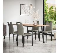 More4Homes Haydon Extending Dining Table & Chairs - Oak Effect Table Top w Black Legs + Monza Linen Dining Chair Set Of 6 in Grey More4Homes Grey