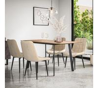 More4Homes Haydon Extending Dining Table + Chairs- Oak Effect Table Top W Black Legs + Nova Velvet Dining Chair Set Of 4 (Beige)