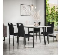 More4Homes Haydon Extending Dining Table + Chairs- White Marble Effect Table Top W Black Legs + 4 Monza Faux Leather Dining Chairs (Black)
