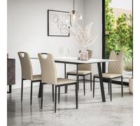 More4Homes Haydon Extending Dining Table + Chairs- White Marble Effect Table Top W Black Legs + 4 Monza Faux Leather Dining Chairs (Beige)
