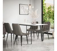 More4Homes Haydon Extending Dining Table + Chairs- White Marble Effect Table Top W Black Legs + 6 Nova Faux Leather Dining Chairs (Grey)