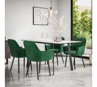 More4Homes Haydon Extending Dining Table + Chairs- White Marble Effect Table Top W Black Legs + Anika Velvet Dining Chair Set Of 6 (Green)