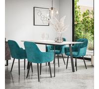 More4Homes Haydon Extending Dining Table + Chairs- White Marble Effect Table Top W Black Legs + Anika Velvet Dining Chair Set Of 6 (Blue)