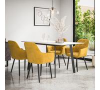 (Mustard) Haydon Extending Marble Effect Dining Table Set w 4-6 Anika Velvet Chairs