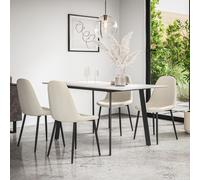 More4Homes Haydon Extending Dining Table & Chairs - White Marble Effect Table Top w Black Legs + Maya Boucle Dining Chair Set Of 4 in Ivory More4Homes Ivory