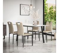 More4Homes Haydon Extending Dining Table & Chairs- White Marble Effect Table Top w Black Legs + Monza Faux Leather Dining Chair Set Of 6 in Beige More4Homes Beige