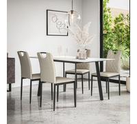 More4Homes Haydon Extending Dining Table + Chairs- White Marble Effect Table Top W Black Legs + Monza Linen Dining Chair Set Of 4 (Beige)