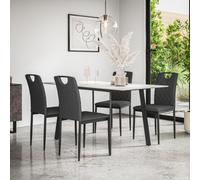 More4Homes Haydon Extending Dining Table + Chairs- White Marble Effect Table Top W Black Legs + Monza Linen Dining Chair Set Of 4 (Charcoal)