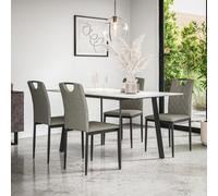 More4Homes Haydon Extending Dining Table + Chairs- White Marble Effect Table Top W Black Legs + Monza Linen Dining Chair Set Of 6 (Grey)