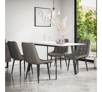 More4Homes Haydon Extending Dining Table & Chairs- White Marble Effect Table Top w Black Legs + Nova Faux Leather Dining Chair Set Of 6 in Grey More4Homes Grey
