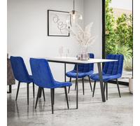 More4Homes Haydon Extending Dining Table + Chairs- White Marble Effect Table Top W Black Legs + Nova Velvet Dining Chair Set Of 4 (Blue)