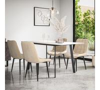 More4Homes Haydon Extending Dining Table & Chairs- White Marble Effect Table Top w Black Legs + Nova Velvet Dining Chair Set Of 6 in Beige More4Homes Beige