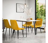More4Homes Haydon Extending Dining Table + Chairs- White Marble Effect Table Top W Black Legs + Nova Velvet Dining Chair Set Of 6 (Mustard)