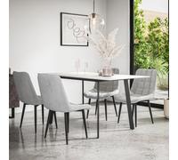 More4Homes Haydon Extending Dining Table + Chairs- White Marble Effect Table Top W Black Legs + Nova Velvet Dining Chair Set Of 6 (Grey)