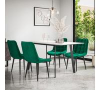 More4Homes Haydon Extending Dining Table + Chairs- White Marble Effect Table Top W Black Legs + Nova Velvet Dining Chair Set Of 6 (Green)