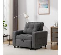 More4Homes Hudson 1-Seater Sofa Bed Linen Fabric With Cup Holders Grey