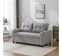 More4Homes Hudson 2-Seater Sofa Bed Linen Fabric With Cup Holders Light Grey