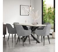 More4Homes Juno Calcutta Gold Ceramic Dining Table & 6 Anika Velvet Grey Chairs