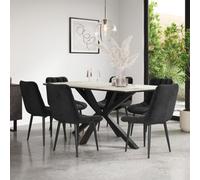 More4Homes Juno Calcutta Gold Ceramic Dining Table & 6 Nova Velvet Black Chairs