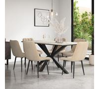 More4Homes Juno Calcutta Gold Ceramic Dining Table & 8 Nova Velvet Beige Chairs