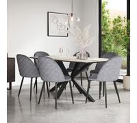 More4Homes Juno Calcutta Gold Ceramic Dining Table & 8 Raye Velvet Grey Chairs