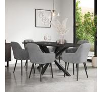 More4Homes Juno Concrete Ceramic Dining Table & 6 Anika Velvet Grey Chairs