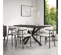 More4Homes Juno Concrete Ceramic Dining Table & 6 Myla Linen Beige Chairs