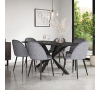 More4Homes Juno Concrete Ceramic Dining Table & 6 Raye Velvet Grey Chairs