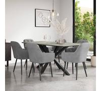 More4Homes Juno Light grey Ceramic Dining Table & 6 Anika Velvet Chairs More4Homes Grey