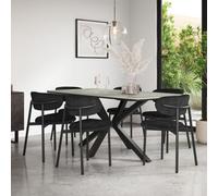 More4Homes Juno Light Grey Ceramic Dining Table & 6 Myla Linen Black Chairs