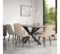 More4Homes Juno Light Grey Ceramic Dining Table & 6 Nova Velvet Beige Chairs