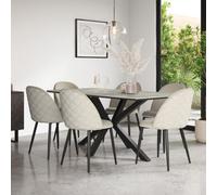More4Homes Juno Light Grey Ceramic Dining Table & 6 Raye Velvet Beige Chairs