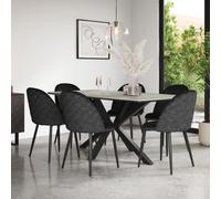 More4Homes Juno Light Grey Ceramic Dining Table & 6 Raye Velvet Black Chairs