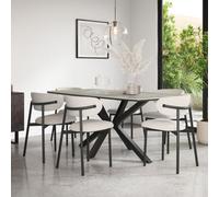 More4Homes Juno Light Grey Ceramic Dining Table & 8 Myla Linen Beige Chairs