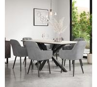 More4Homes Juno White Marble Ceramic Dining Table & 6 Anika Velvet Grey Chairs
