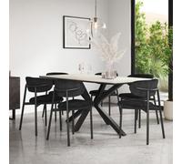 More4Homes Juno White Marble Ceramic Dining Table & 6 Myla Linen Black Chairs