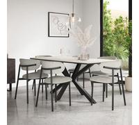 More4Homes Juno White Marble Ceramic Dining Table & 6 Myla Linen Grey Chairs
