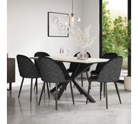 More4Homes Juno White Marble Ceramic Dining Table & 6 Raye Velvet Black Chairs