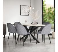 More4Homes Juno White Marble Ceramic Dining Table & 6 Raye Velvet Grey Chairs