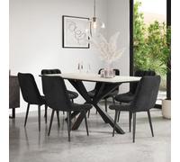 More4Homes Juno White Marble Ceramic Dining Table & 8 Nova Velvet Beige Chairs