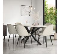 More4Homes Juno White Marble Ceramic Dining Table & 8 Raye Velvet Beige Chairs