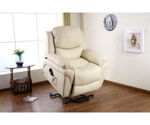 More4Homes Madison Single Motor Electric Riser Rise Recliner Bonded Leather Armchair Electric Lift Chair (Cream)
