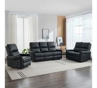 More4Homes Madrid 1+2+3 Seater Manual Recliner Air Leather Sofa Set (Black)