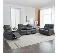 More4Homes Madrid 1+2+3 Seater Manual Recliner Air Leather Sofa Set (Grey)