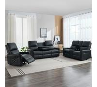 More4Homes Madrid 1+2+3 Seater W Console Manual Recliner Air Leather Sofa Set (Black)