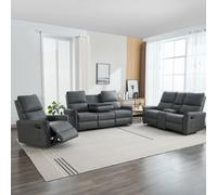 More4Homes Madrid 1+2+3 Seater W Console Manual Recliner Air Leather Sofa Set (Grey)