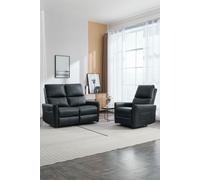 More4Homes Madrid 1+2 Seater Manual Air Leather Recliner Sofa Set in Black More4Homes Black