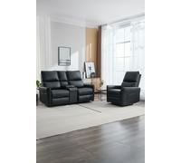 More4Homes Madrid 1+2 Seater W Console Manual Air Leather Recliner Sofa Set in Black More4Homes Black