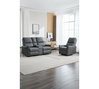 More4Homes Madrid 1+2 Seater W Console Manual Air Leather Recliner Sofa Set in Grey More4Homes Grey